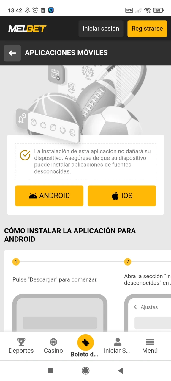 Comienza a descargar la aplicación Melbet para Android.