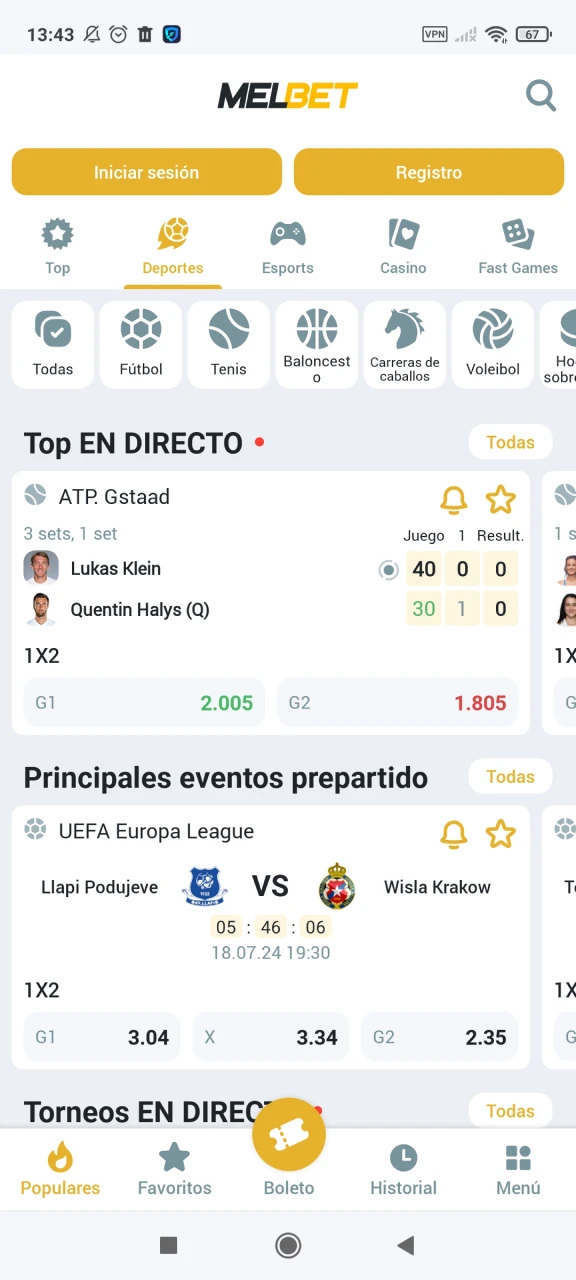 Melbet dispone de una sección de apuestas deportivas.