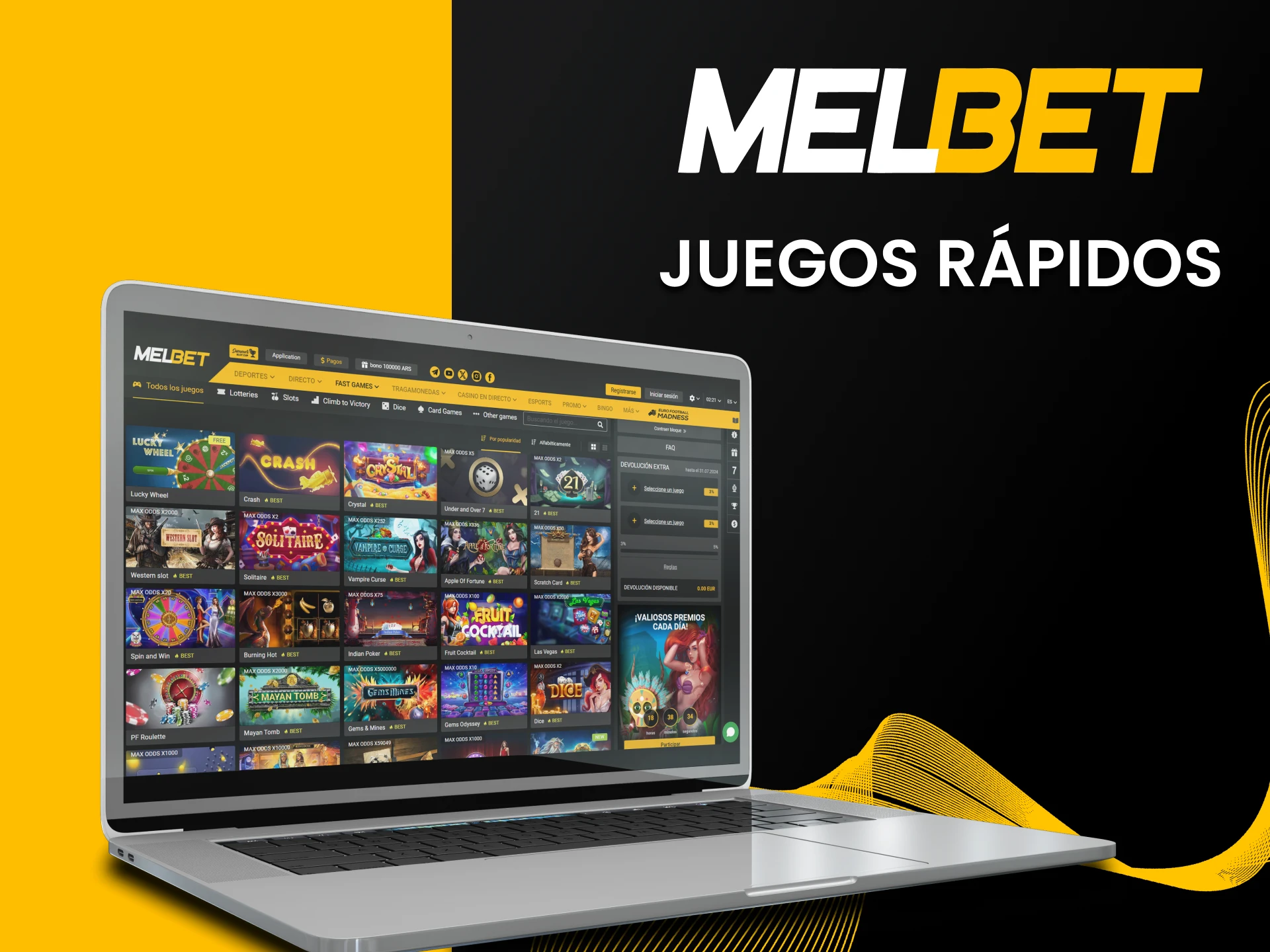 Elija juegos de casino rápidos de Melbet.