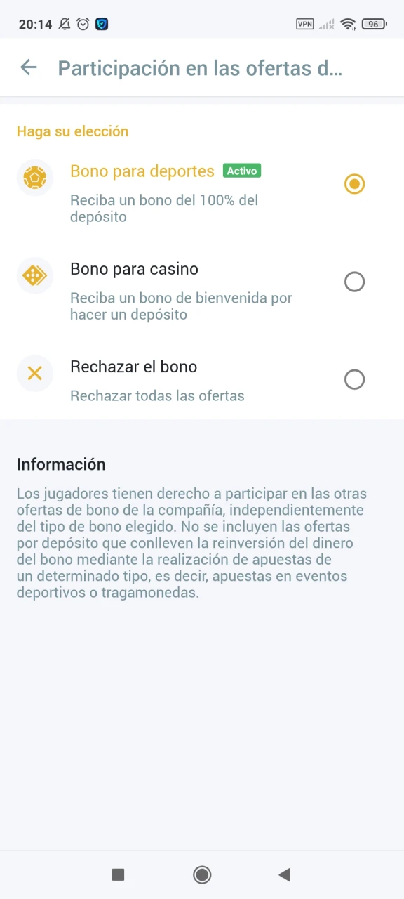 Vea los bonos activos en su cuenta Melbet.