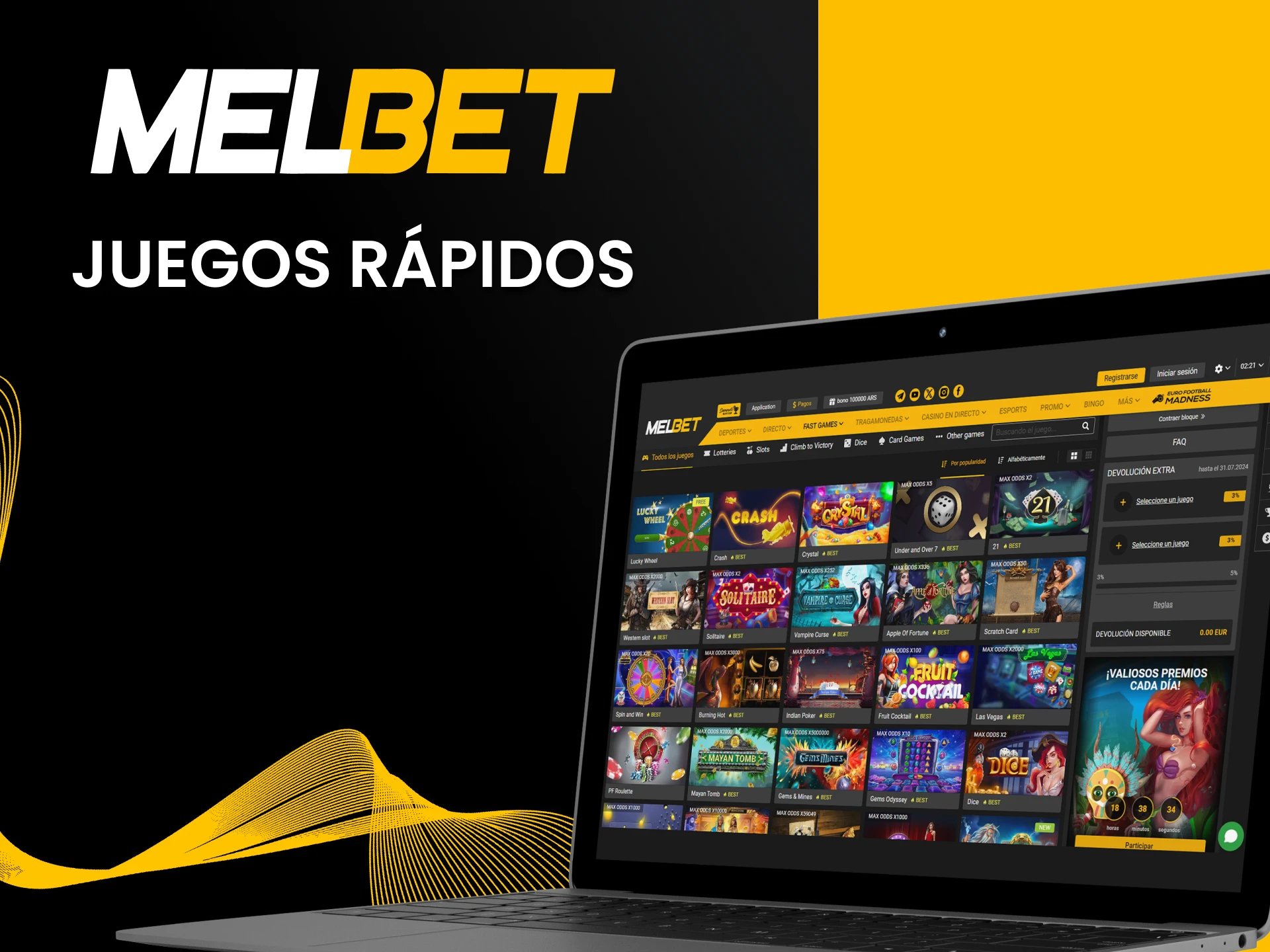 Para juegos de casino, elija juegos rápidos de Melbet.