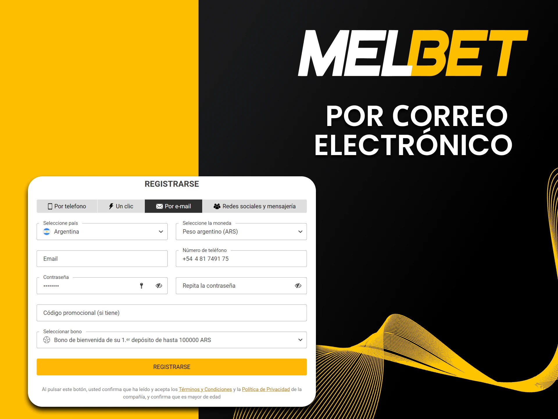 Utilice su correo electrónico para registrarse en el sitio web de Melbet.