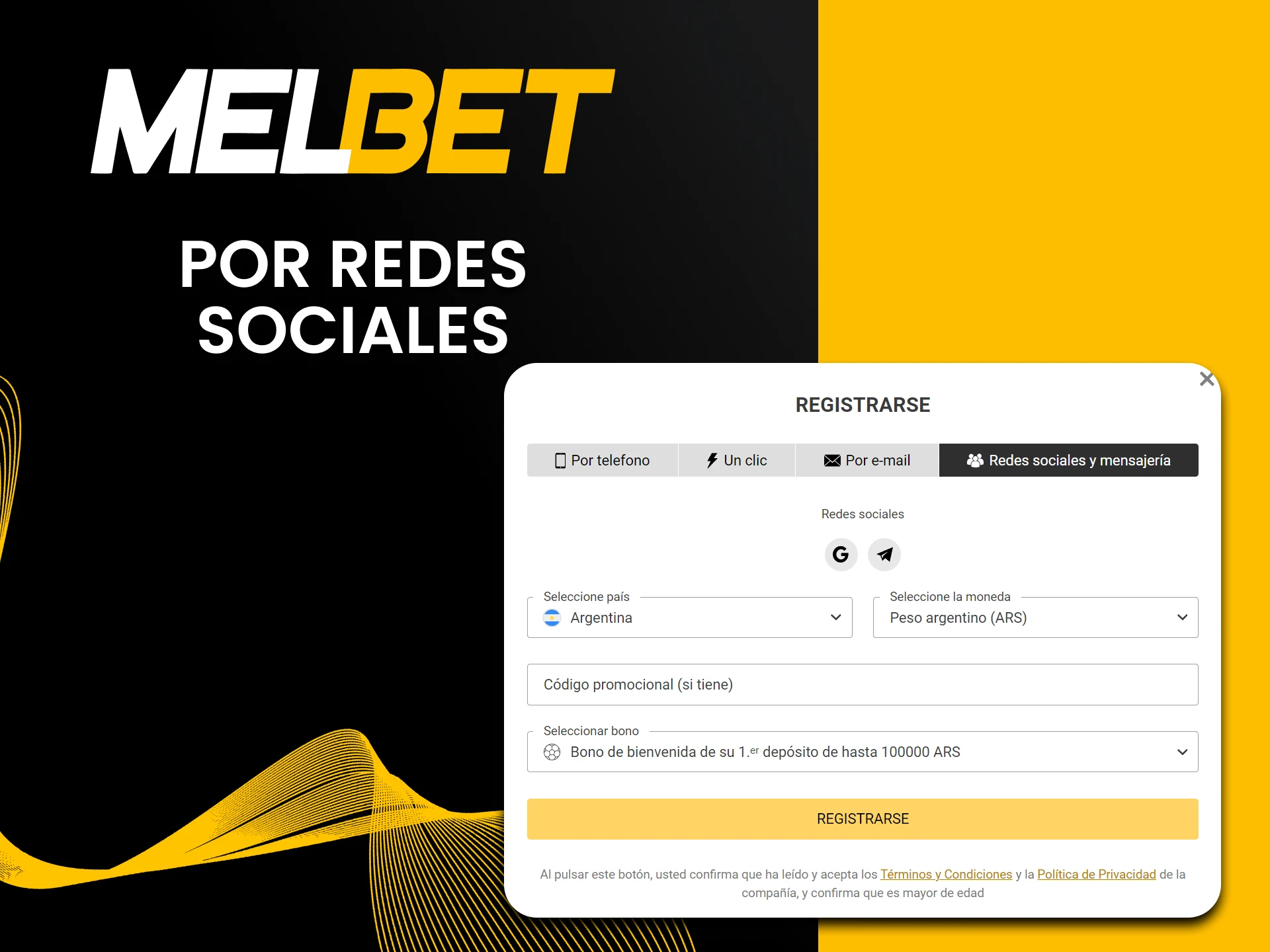 Teniendo redes sociales, puedes registrarte en Melbet.