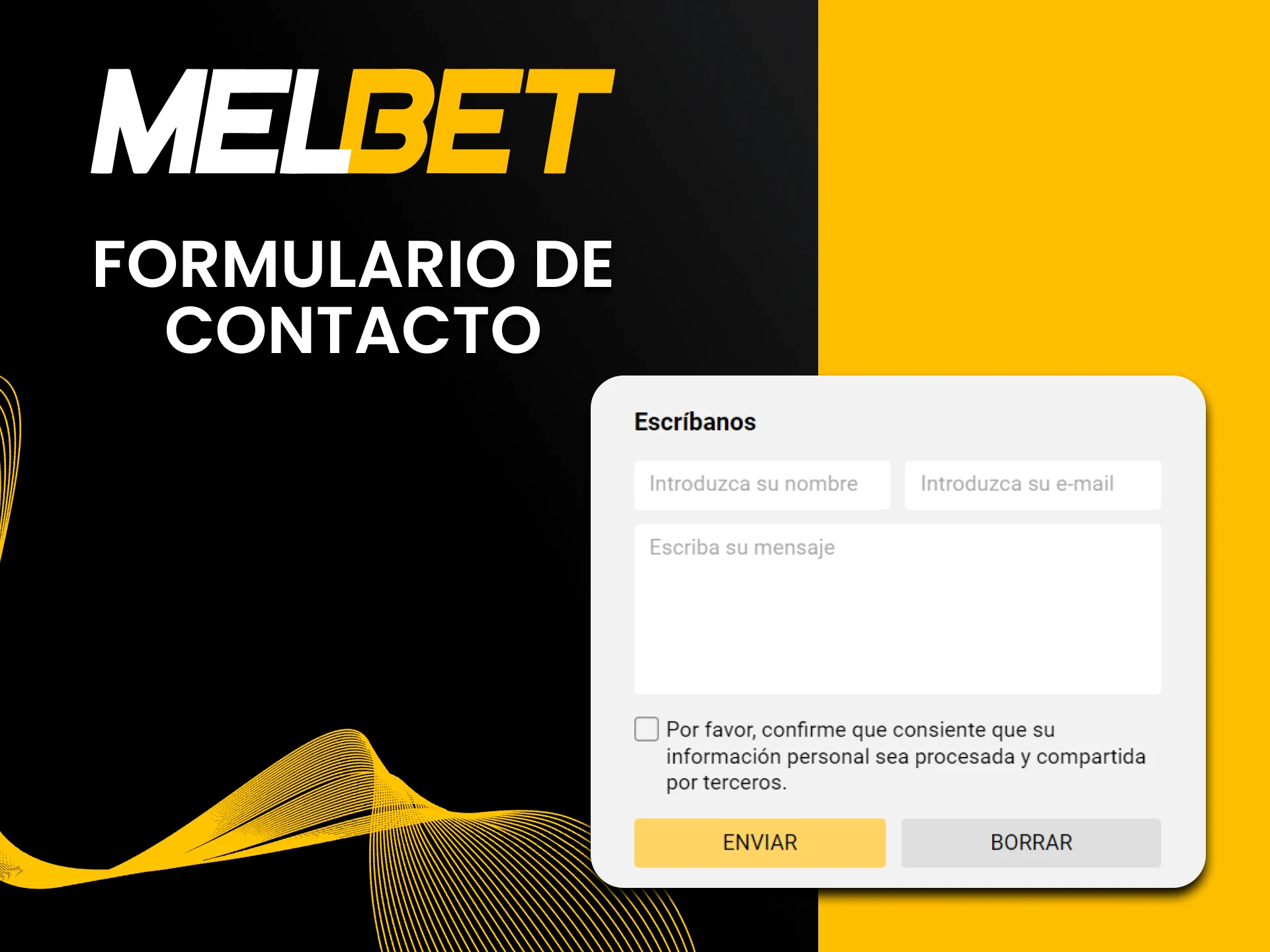 Rellene el formulario especial para contactar con el equipo de Melbet.