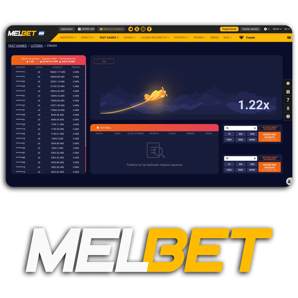 Para juegos en Melbet, elija Crash.