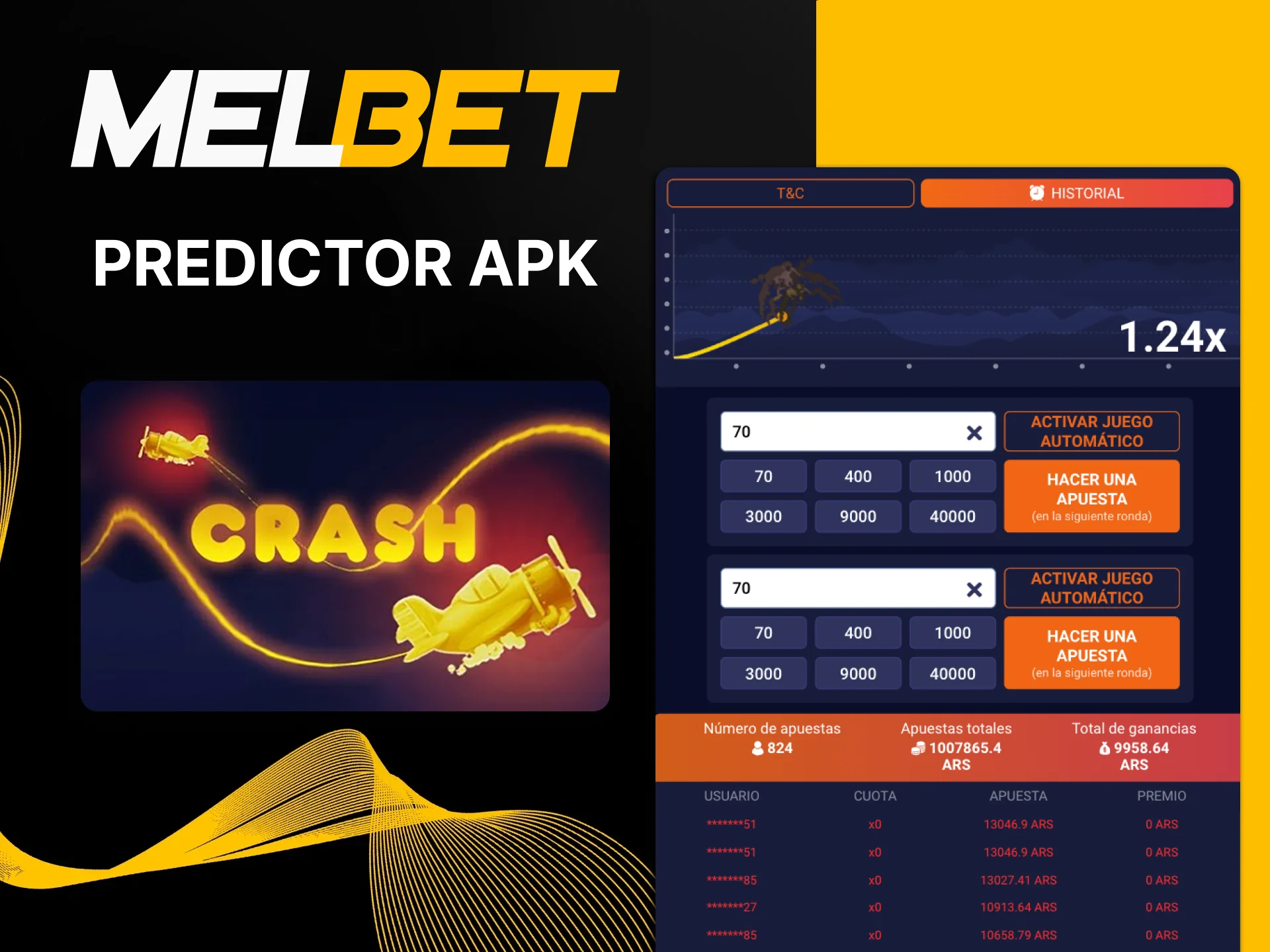 Instale Predictor para el juego Crash de Melbet.