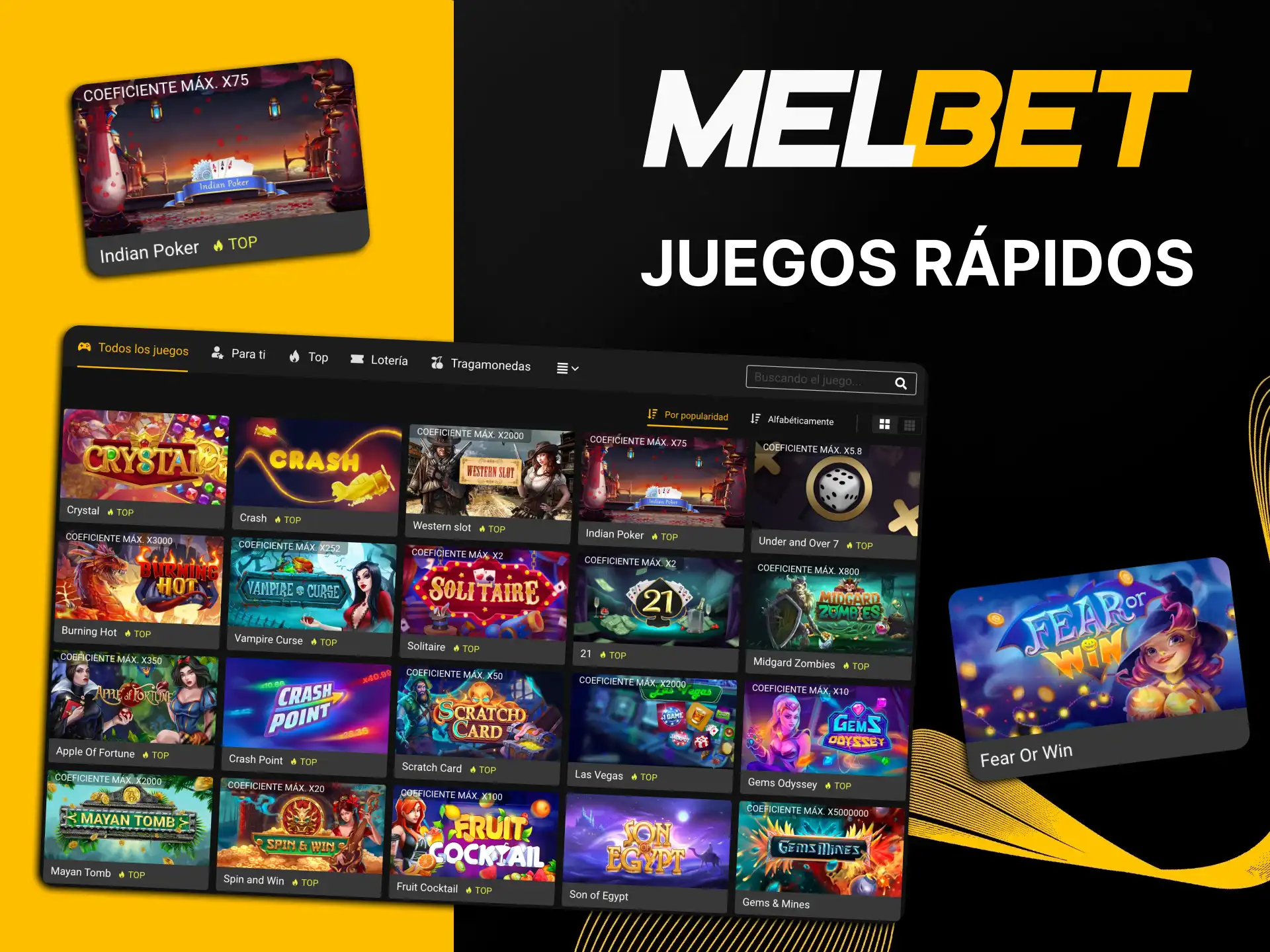 Para juegos de casino, elija juegos rápidos de Melbet.