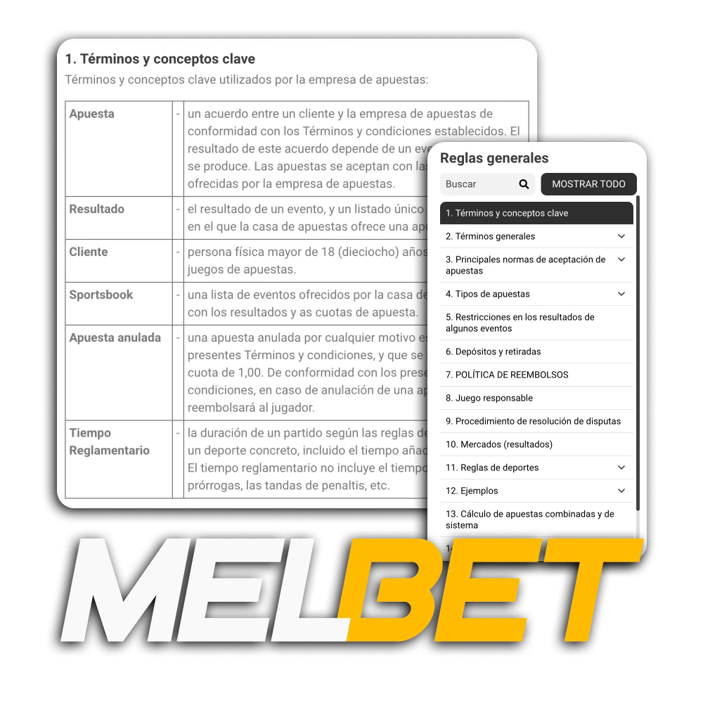 Revise los términos y condiciones del sitio web de Melbet.