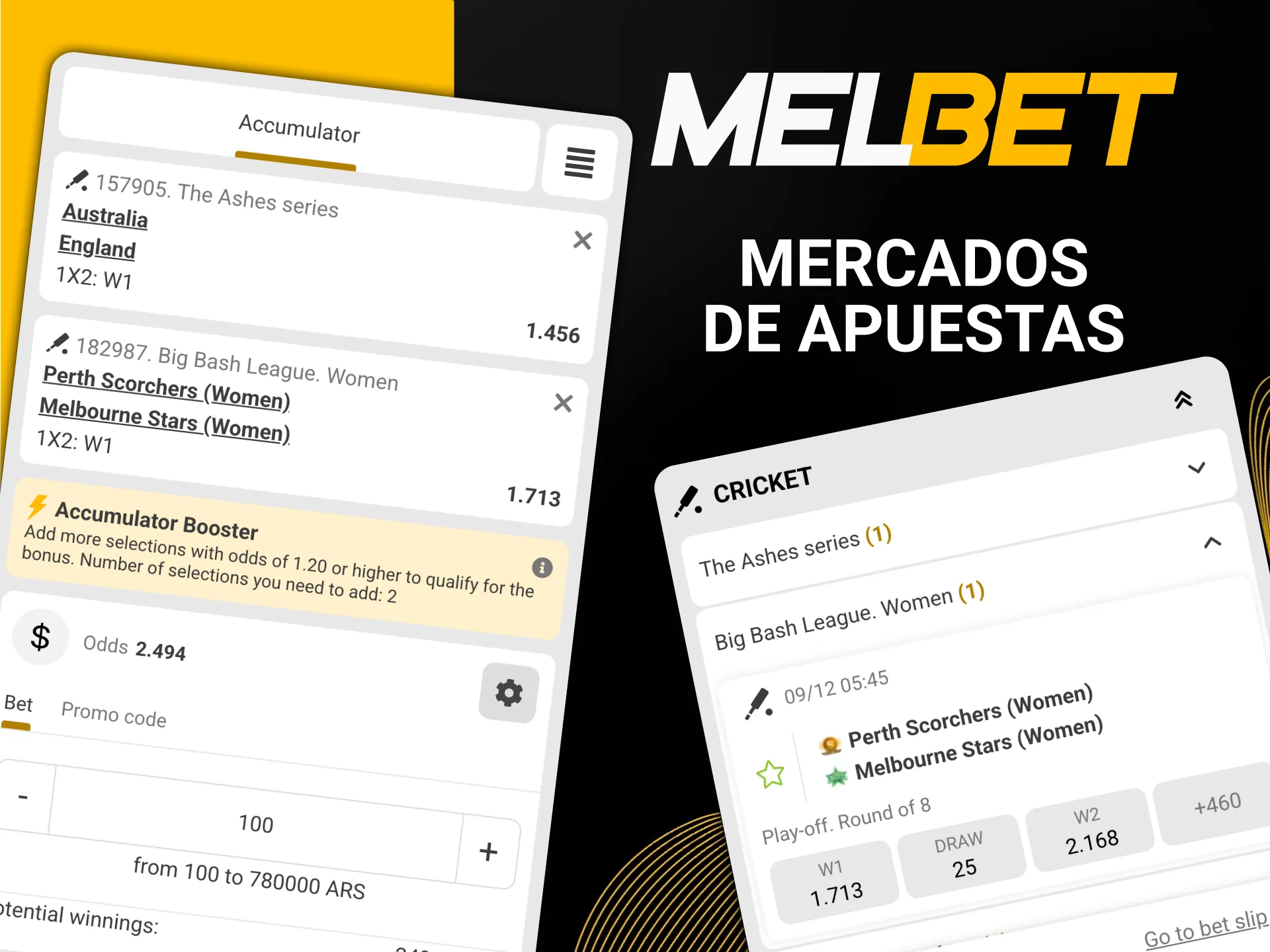 Explora mercados de apuestas de críquet en Melbet.