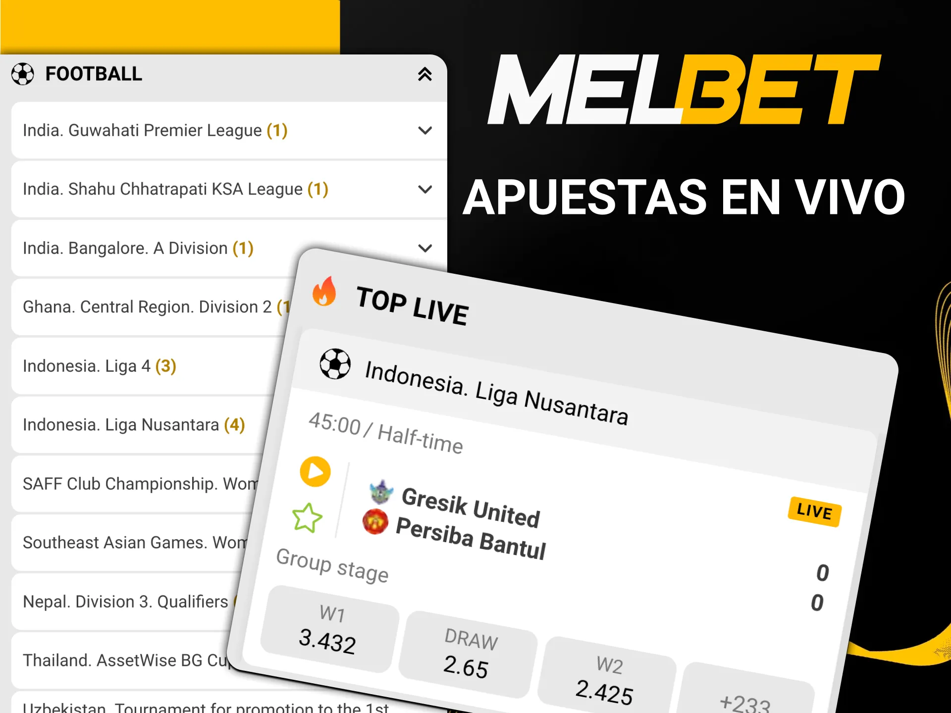 Vive apuestas de fútbol en vivo en Melbet.